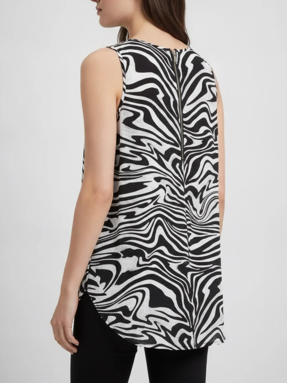 Michael Kors Zebra Print Sleeveless High-Low Blouse Top Size S